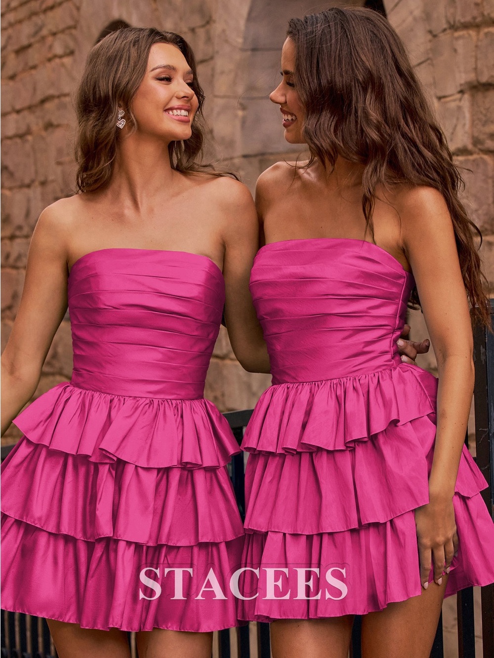 Strapless Fuchsia Ruffle Mini Dress by STACEES